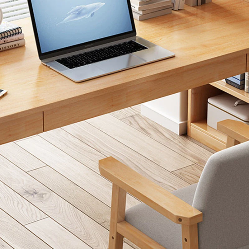 Scrivania per computer di casa con base su piedistallo legno massello con libreria Clearhalo