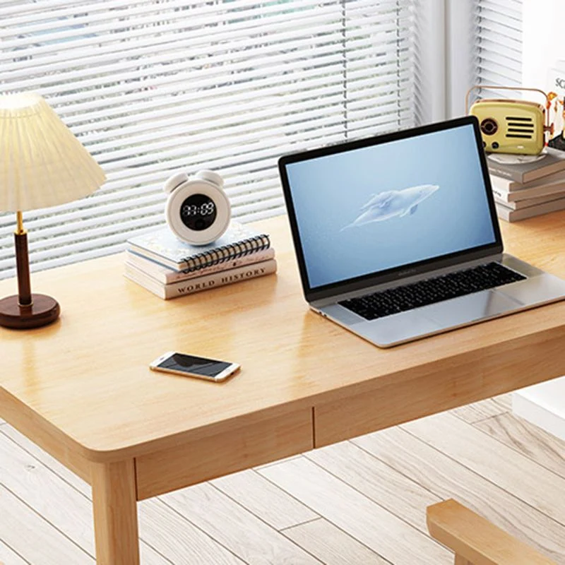 Scrivania per computer di casa con base su piedistallo legno massello con libreria Clearhalo