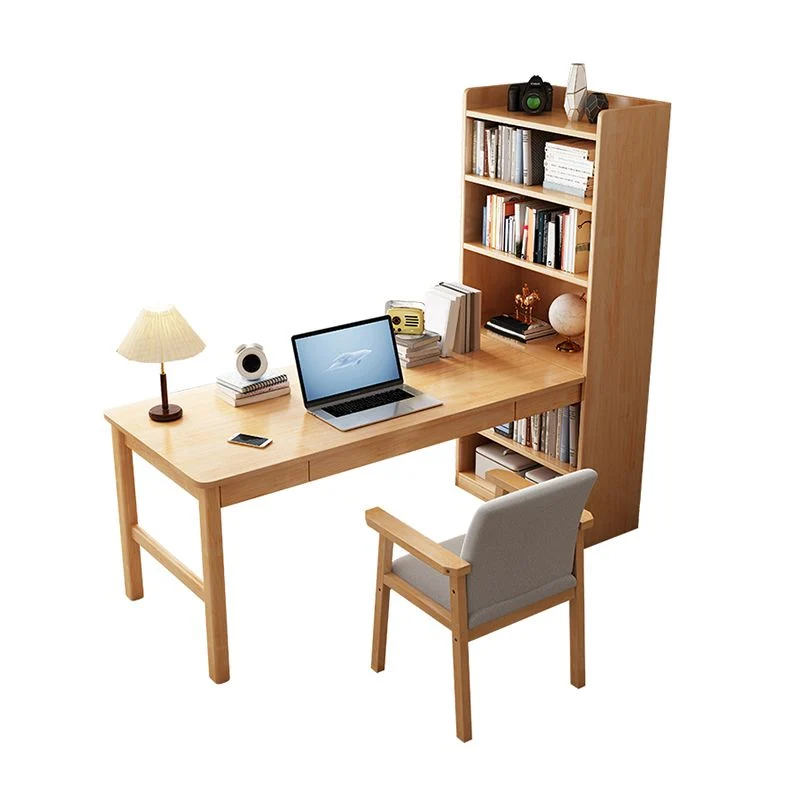 Scrivania per computer di casa con base su piedistallo legno massello con libreria Clearhalo