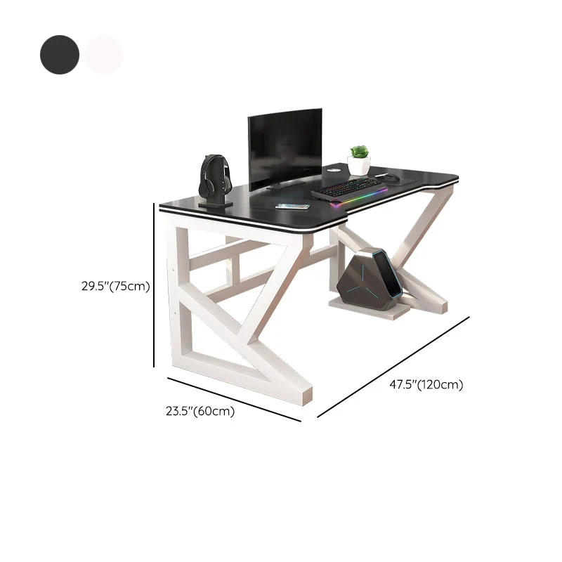 Scrivania per computer con cavalletto moderno, scrivania da ufficio legno artificiale e acciaio, gestione dei cavi Clearhalo