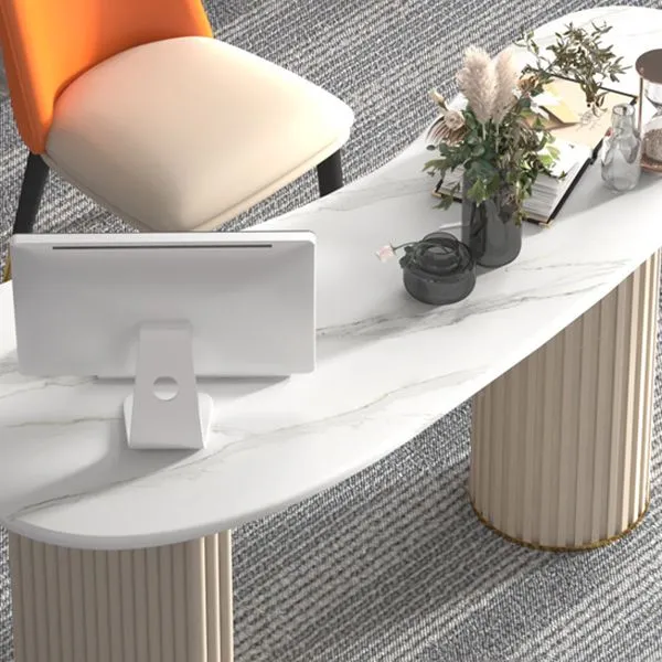 Scrivania per computer contemporanea marmo per la casa, scrivania da 30 pollici di altezza bianco Clearhalo
