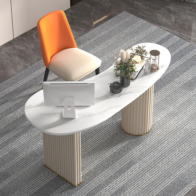 Scrivania per computer contemporanea marmo per la casa, scrivania da 30 pollici di altezza bianco Clearhalo