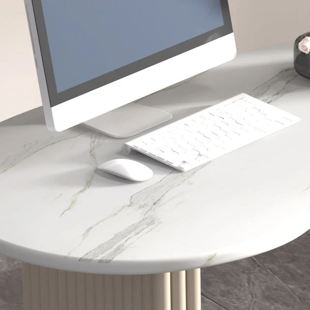 Scrivania per computer contemporanea marmo per la casa, scrivania da 30 pollici di altezza bianco Clearhalo