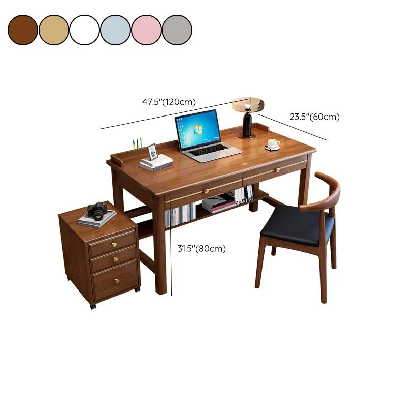 Scrivania per computer legno massello stile glam, 2 cassetti, scrivania da ufficio larga 23,6 pollici Clearhalo