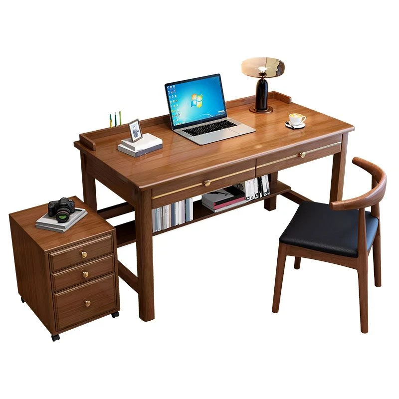 Scrivania per computer legno massello stile glam, 2 cassetti, scrivania da ufficio larga 23,6 pollici Clearhalo
