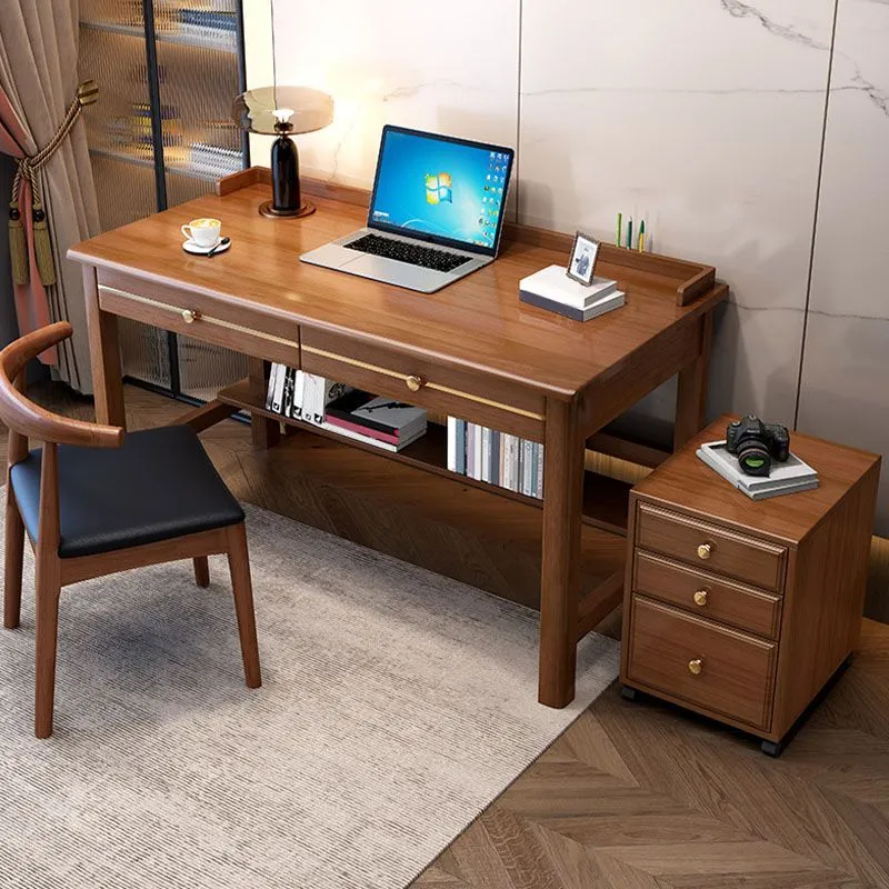 Scrivania per computer legno massello stile glam, 2 cassetti, scrivania da ufficio larga 23,6 pollici Clearhalo