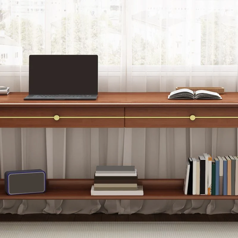 Scrivania per computer legno massello stile Glam, scrivania da ufficio rettangolare 2 cassetti Clearhalo