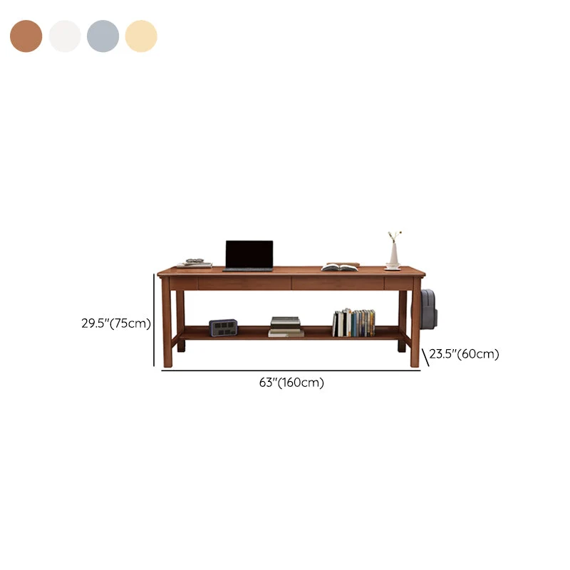 Scrivania per computer legno massello stile Glam, scrivania da ufficio rettangolare 2 cassetti Clearhalo