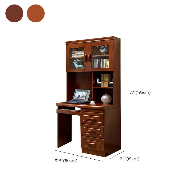 Scrivania per computer moderna con vassoio per tastiera, scrivania per ufficio legno massello con cassetti Clearhalo