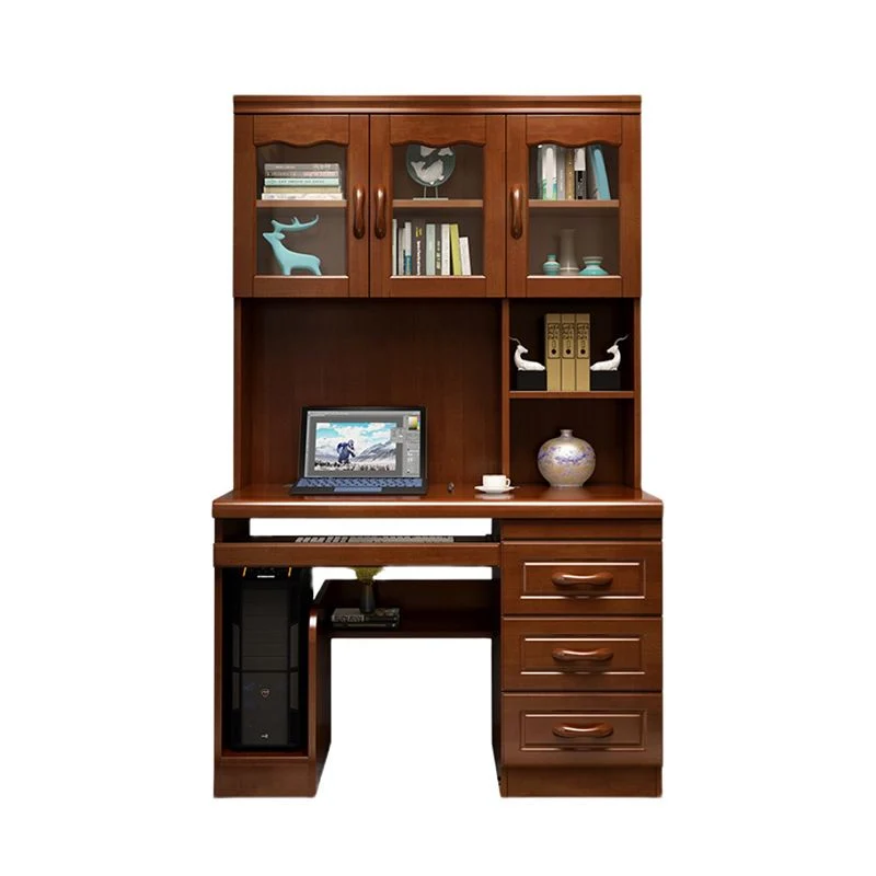 Scrivania per computer moderna con vassoio per tastiera, scrivania per ufficio legno massello con cassetti Clearhalo