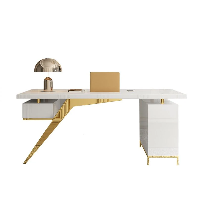 Scrivania per computer moderna rettangolare con piano vetro per la casa Clearhalo