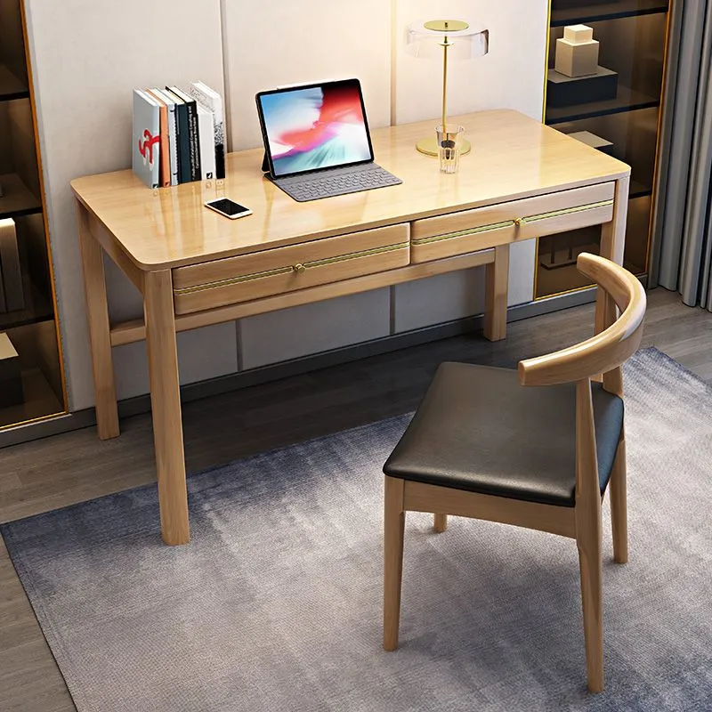 Scrivania per computer Parsons Base legno di gomma stile glam, scrivania per ufficio con cassetti Clearhalo