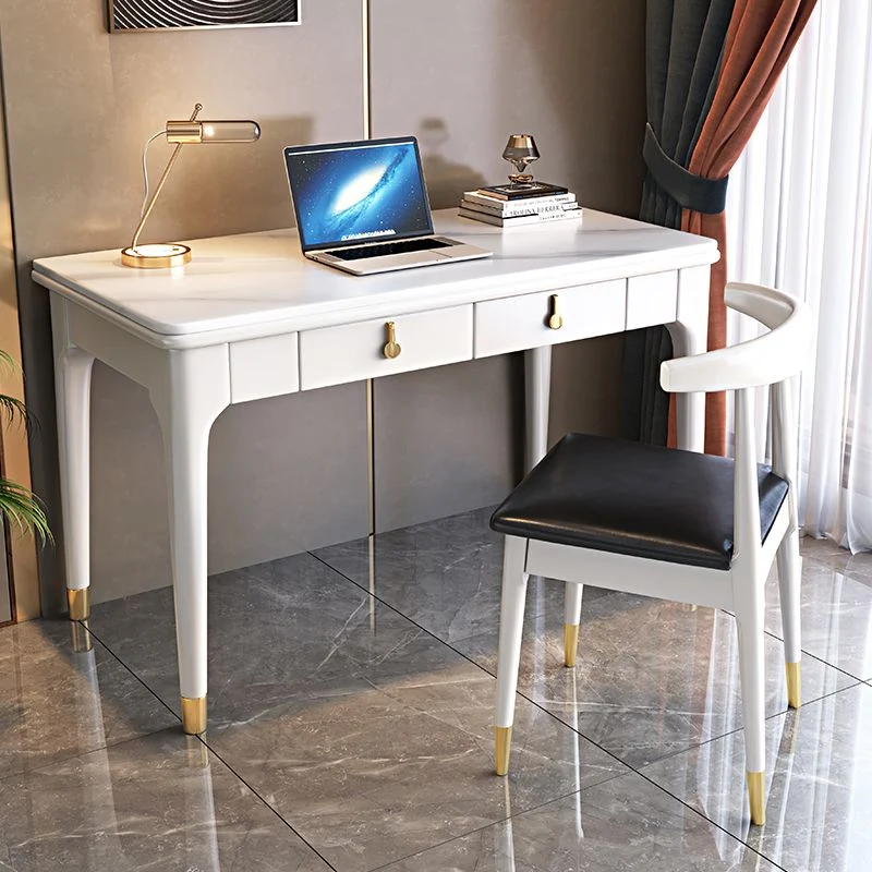Scrivania per computer stile glam, rettangolare, con 2 cassetti, altezza 29,5 pollici Clearhalo