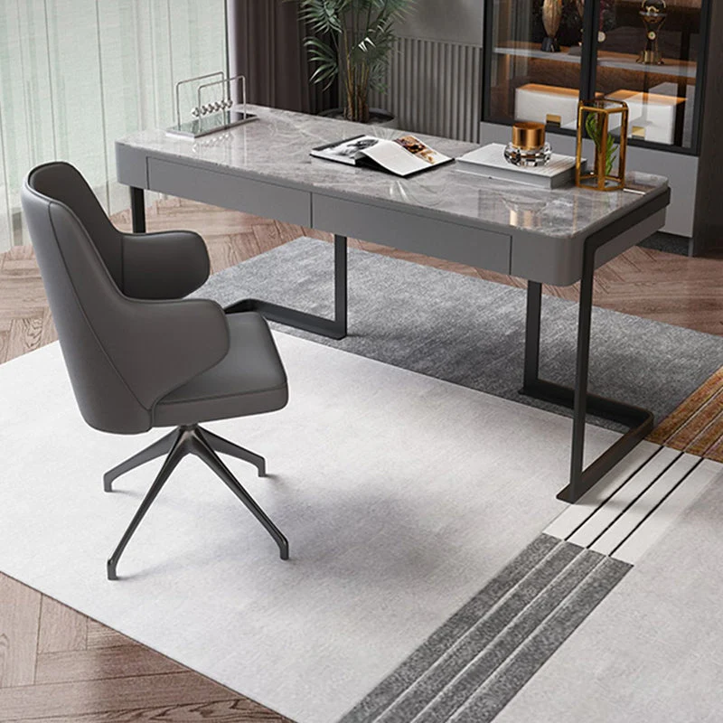 Scrivania per ufficio da casa con base acciaio, scrivania moderna grigia da 29,5" H con cassetti Clearhalo