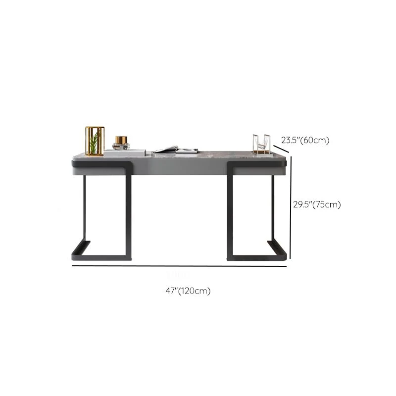 Scrivania per ufficio da casa con base acciaio, scrivania moderna grigia da 29,5" H con cassetti Clearhalo