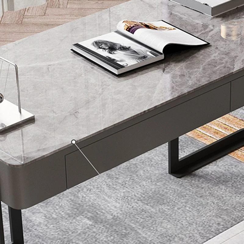 Scrivania per ufficio da casa con base acciaio, scrivania moderna grigia da 29,5" H con cassetti Clearhalo