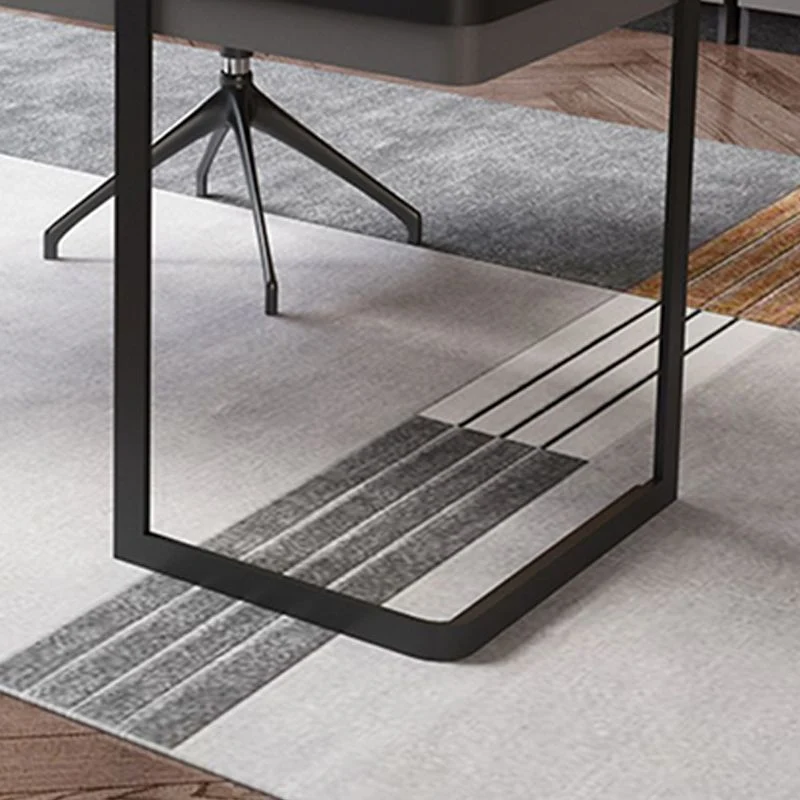 Scrivania per ufficio da casa con base acciaio, scrivania moderna grigia da 29,5" H con cassetti Clearhalo