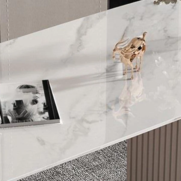 Scrivania pietra beige con piedistallo da ufficio con base metallo cromato Clearhalo