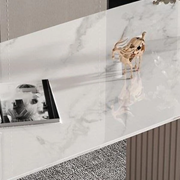 Scrivania pietra beige con piedistallo da ufficio con base metallo cromato Clearhalo