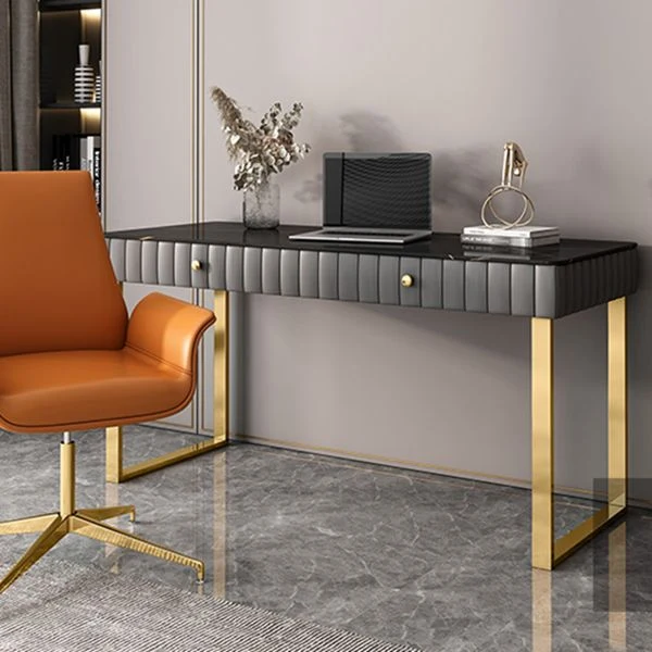 Scrivania pietra stile glam Scrivania da ufficio con base slitta curva con 2 cassetti Clearhalo