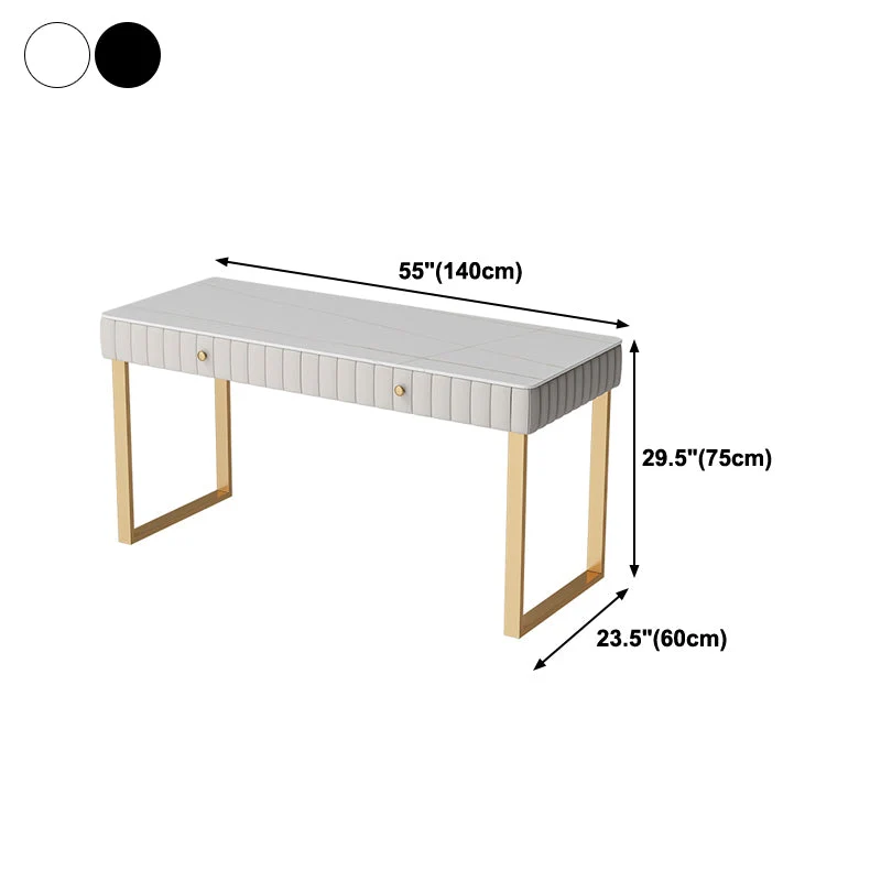 Scrivania pietra stile glam Scrivania da ufficio con base slitta curva con 2 cassetti Clearhalo