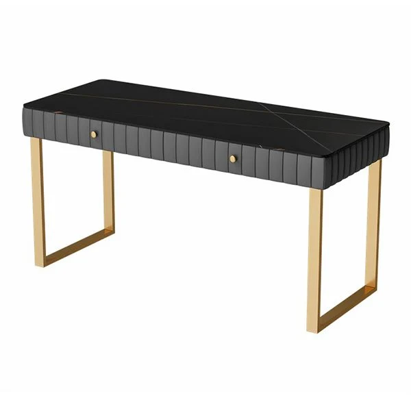 Scrivania pietra stile glam Scrivania da ufficio con base slitta curva con 2 cassetti Clearhalo