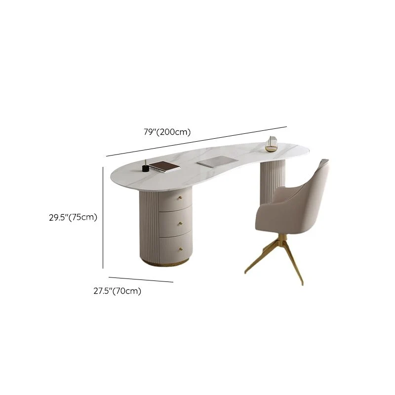 Scrivania pietra stile glam Scrivania da ufficio legno ingegnerizzato con 3 cassetti Clearhalo