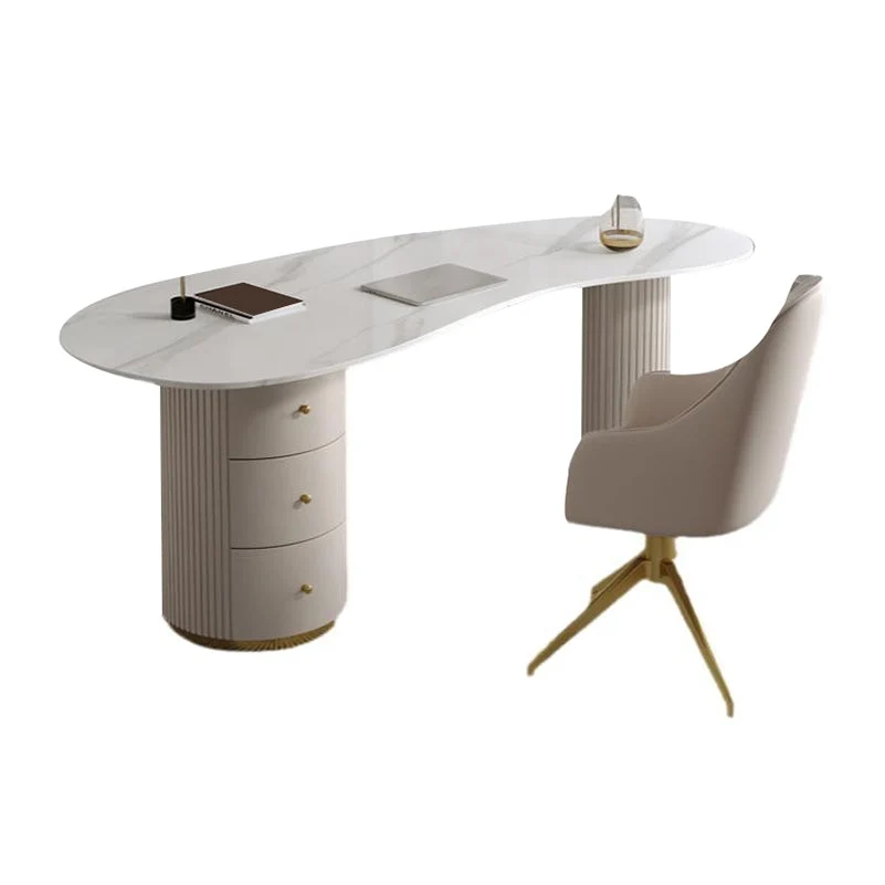 Scrivania pietra stile glam Scrivania da ufficio legno ingegnerizzato con 3 cassetti Clearhalo