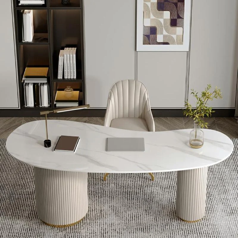 Scrivania pietra stile glam Scrivania da ufficio legno ingegnerizzato con 3 cassetti Clearhalo