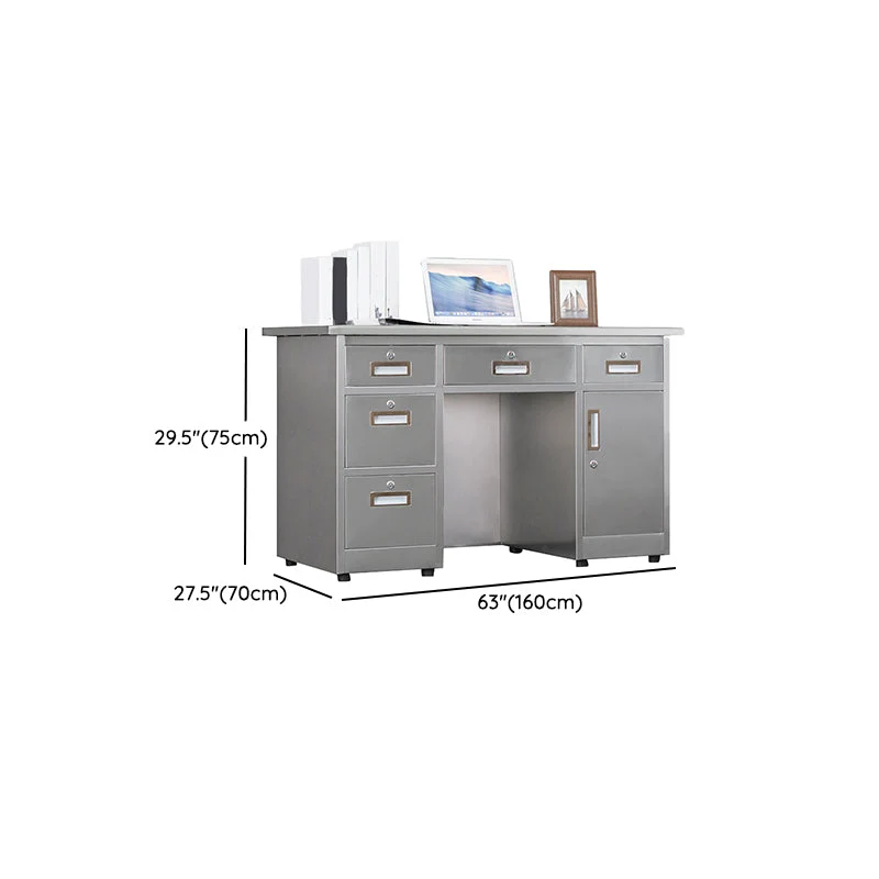 Scrivania da Ufficio Argento di Forma Rettangolare con 3/5 Cassetti per Ufficio Clearhalo