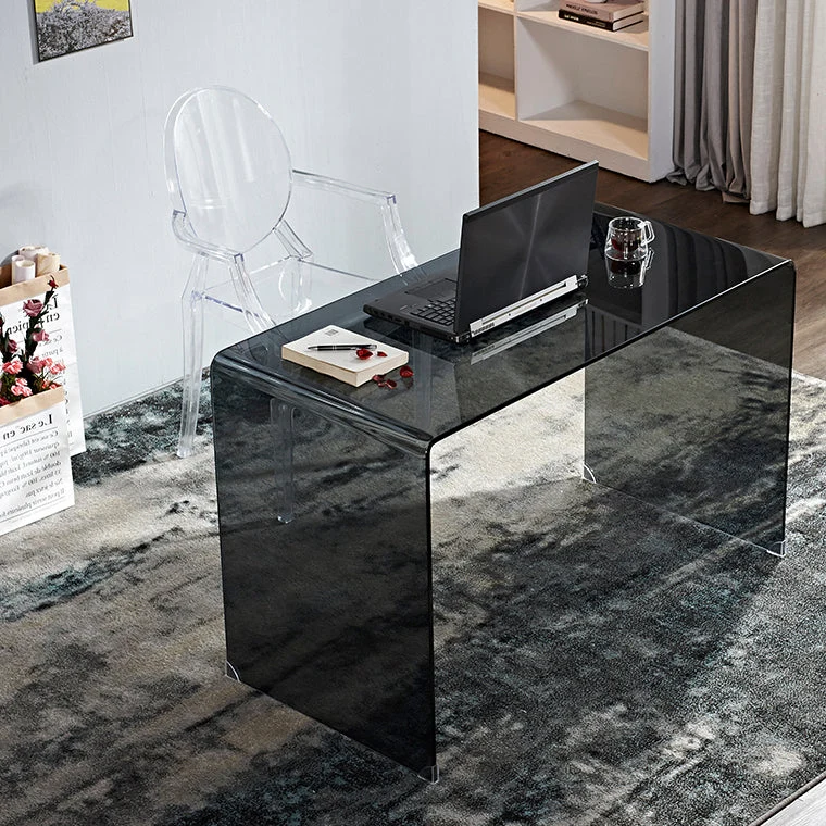 Scrivania da Ufficio con Piano Vetro Scrittoio Rettangolare con Base Slitta per Ufficio Clearhalo