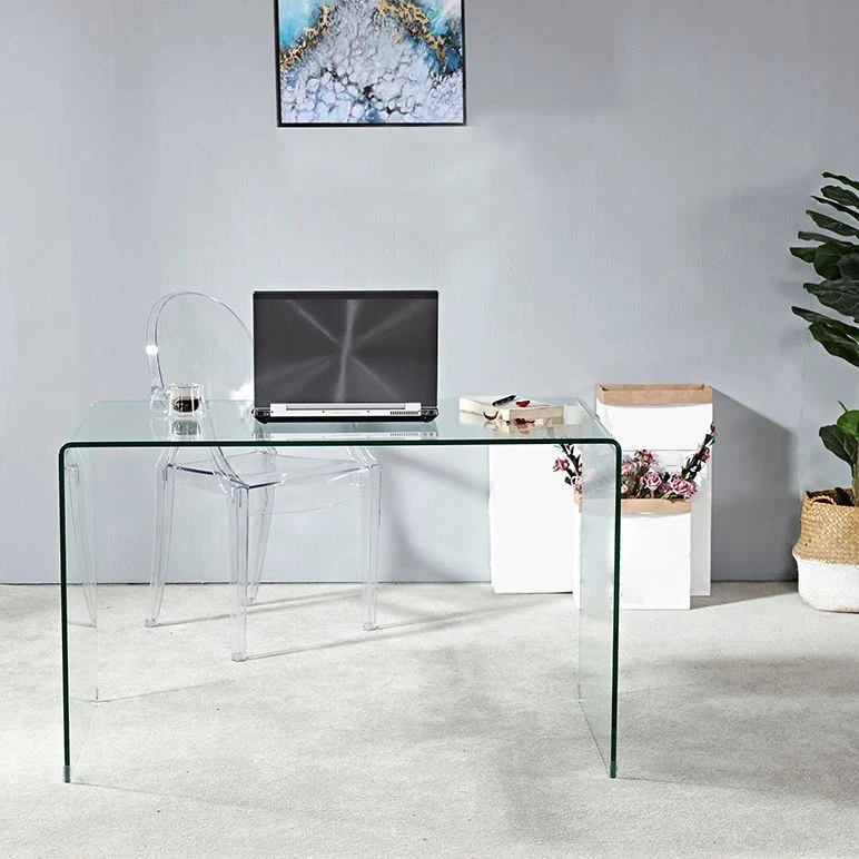 Scrivania da Ufficio con Piano Vetro Scrittoio Rettangolare con Base Slitta per Ufficio Clearhalo