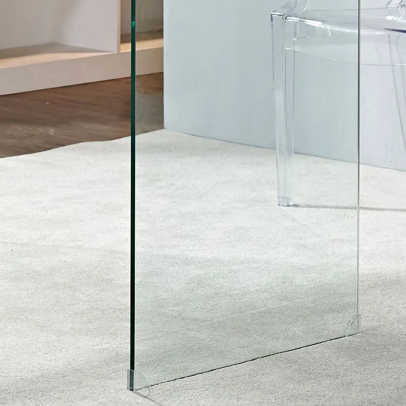 Scrivania da Ufficio con Piano Vetro Scrittoio Rettangolare con Base Slitta per Ufficio Clearhalo