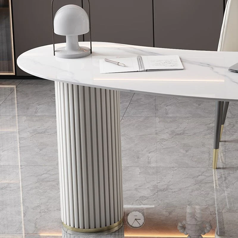Scrivania da ufficio con piedistallo Glam dalla forma non convenzionale, bianco Clearhalo