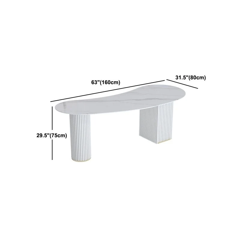 Scrivania da ufficio con piedistallo Glam dalla forma non convenzionale, bianco Clearhalo