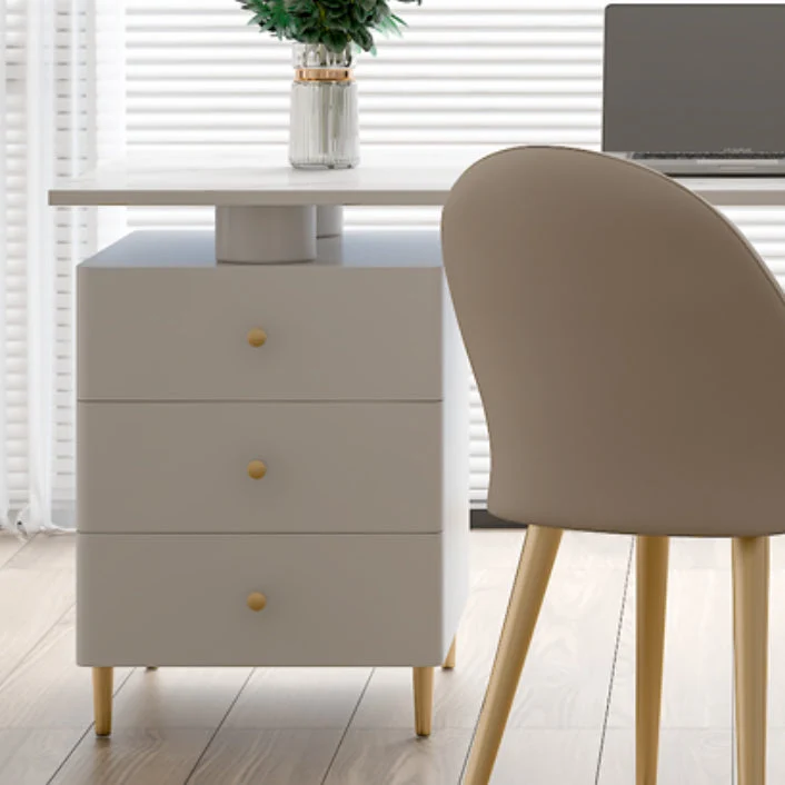 Scrivania da ufficio con piedistallo Glam White con 3 cassetti portaoggetti Clearhalo