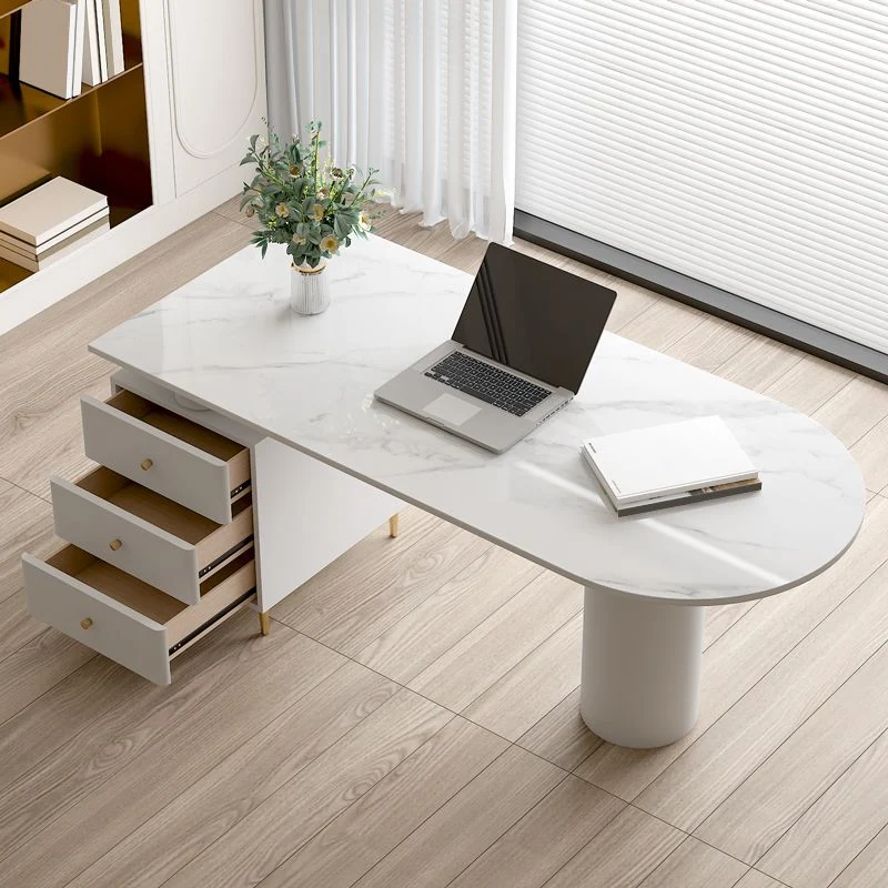 Scrivania da ufficio con piedistallo Glam White con 3 cassetti portaoggetti Clearhalo