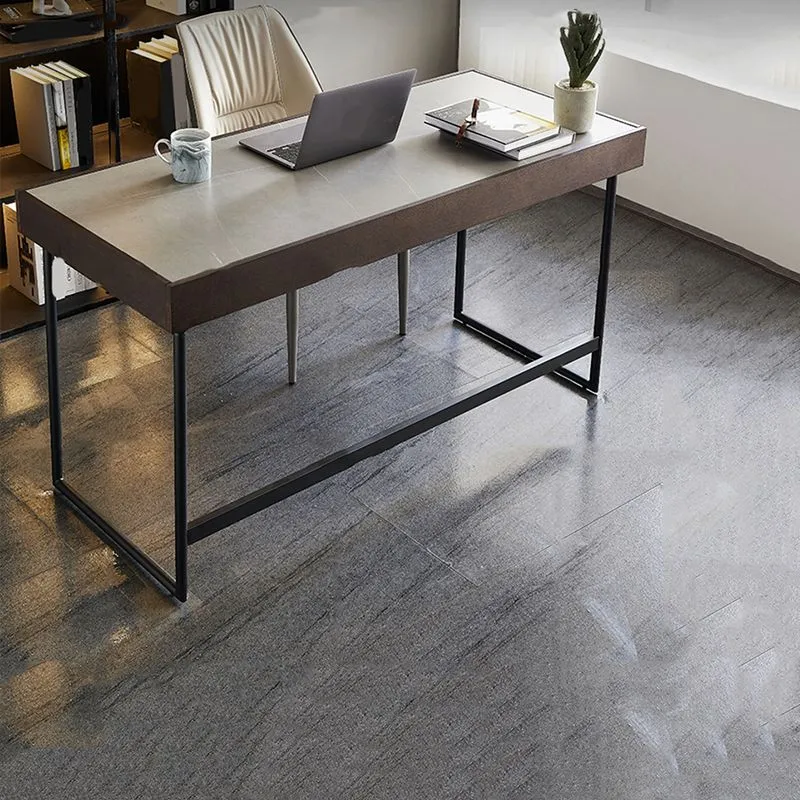 Scrivania da ufficio contemporanea di forma rettangolare Scrivania operativa pietra con 2 gambe grigio Clearhalo