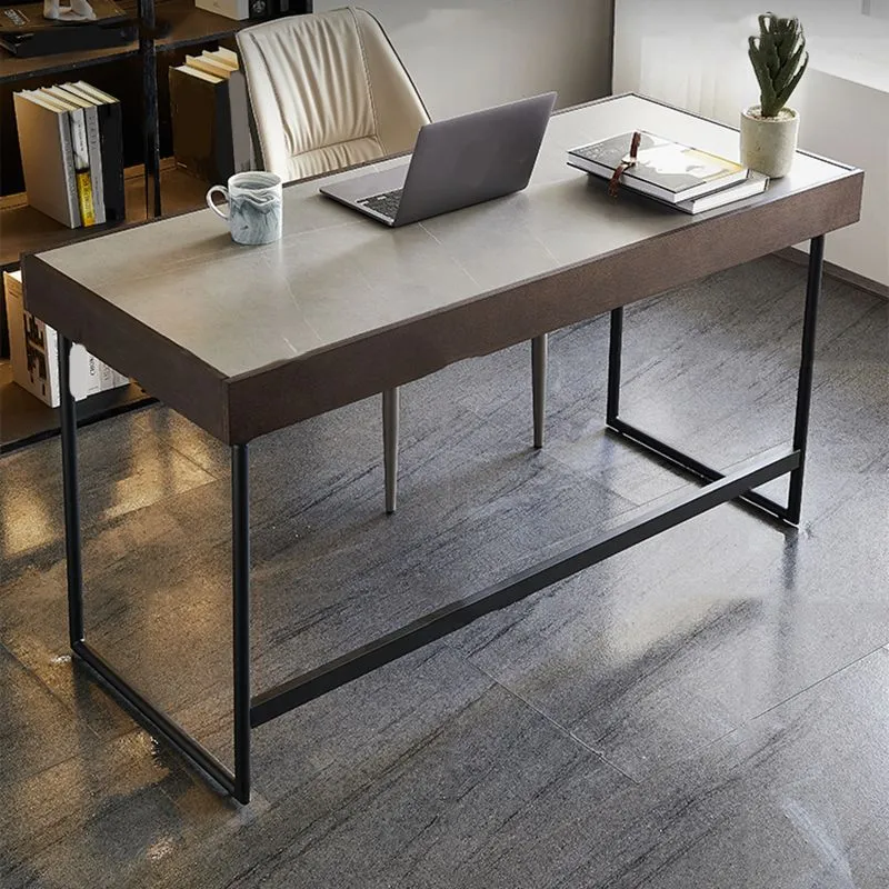 Scrivania da ufficio contemporanea di forma rettangolare Scrivania operativa pietra con 2 gambe grigio Clearhalo