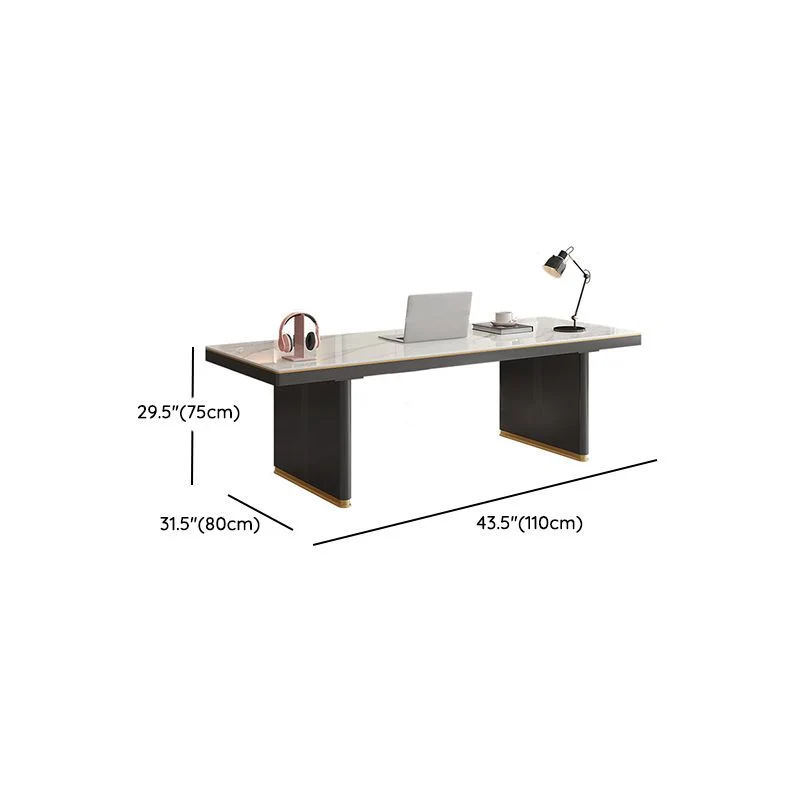 Scrivania da ufficio contemporanea di forma rettangolare Scrivania operativa pietra con 2 gambe bianco e nero Clearhalo