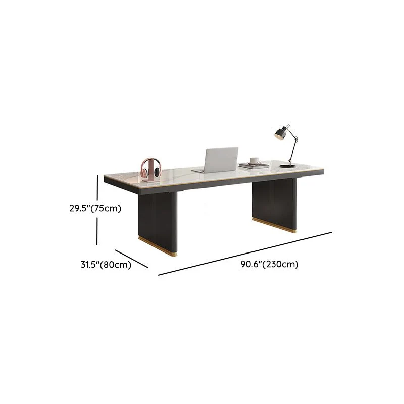 Scrivania da ufficio contemporanea di forma rettangolare Scrivania operativa pietra con 2 gambe bianco e nero Clearhalo