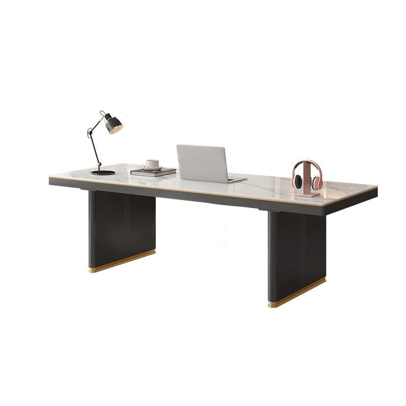 Scrivania da ufficio contemporanea di forma rettangolare Scrivania operativa pietra con 2 gambe bianco e nero Clearhalo