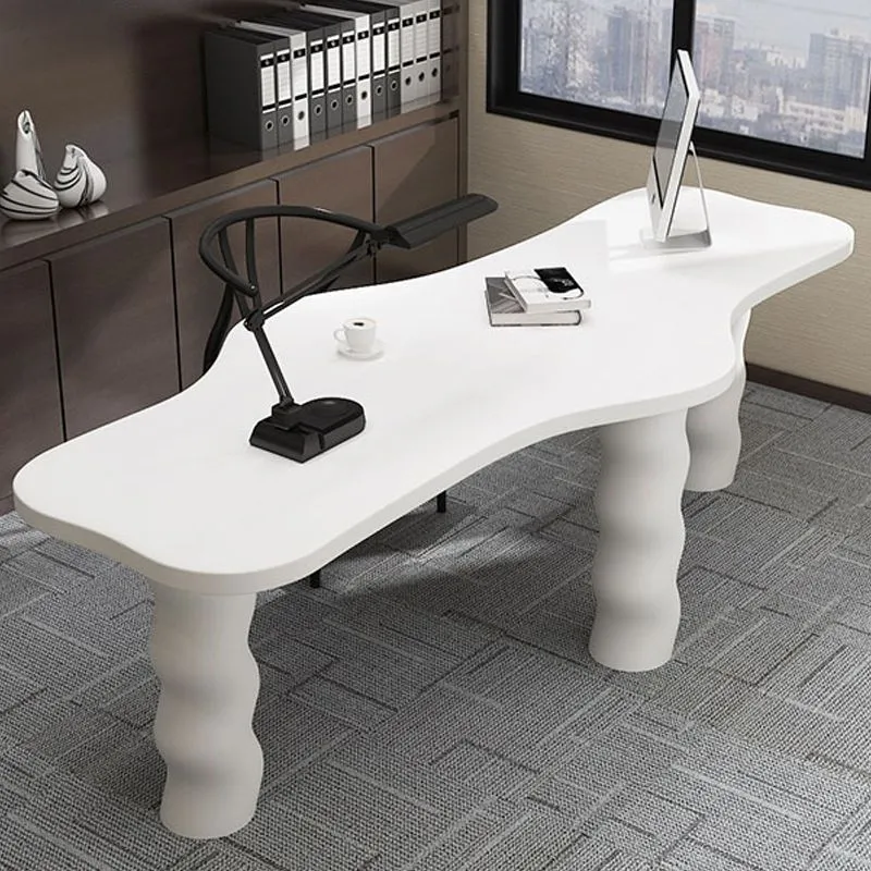 Scrivania da ufficio contemporanea legno Scrivania operativa di forma irregolare con 3 gambe bianco/nero/grigio Clearhalo