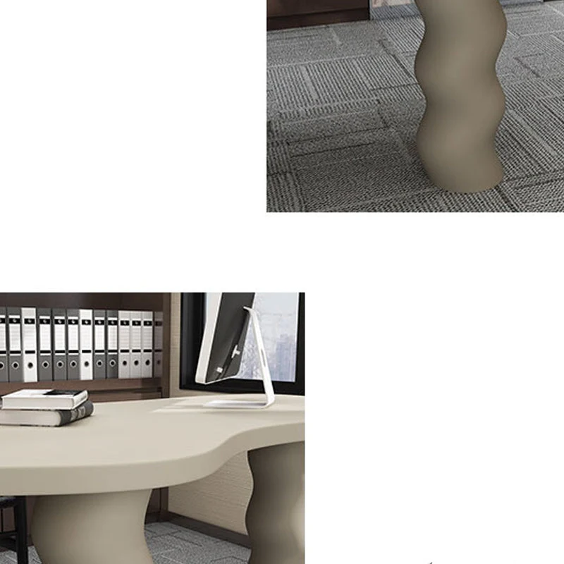 Scrivania da ufficio contemporanea legno Scrivania operativa di forma irregolare con 3 gambe bianco/nero/grigio Clearhalo