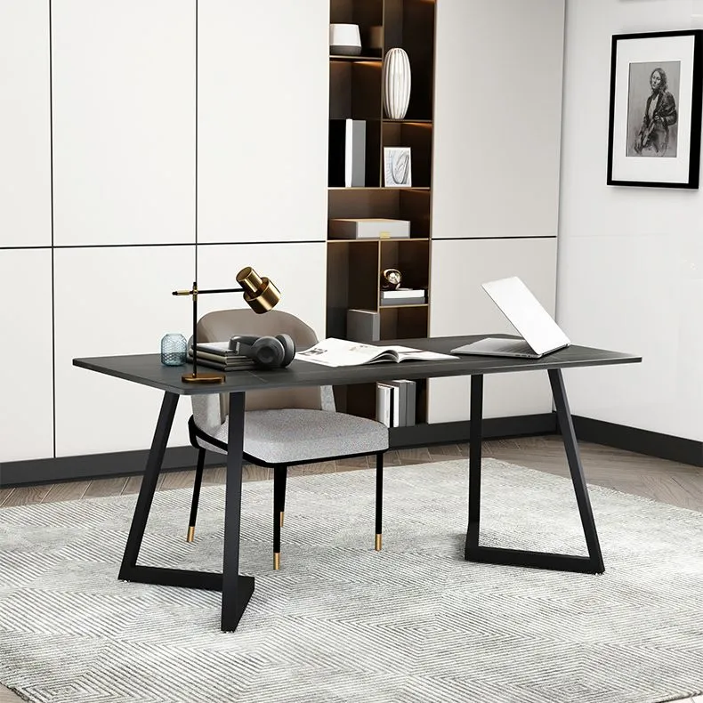 Scrivania da ufficio contemporanea Scrivania per computer rettangolare con finitura anticata con gambe metallo Clearhalo