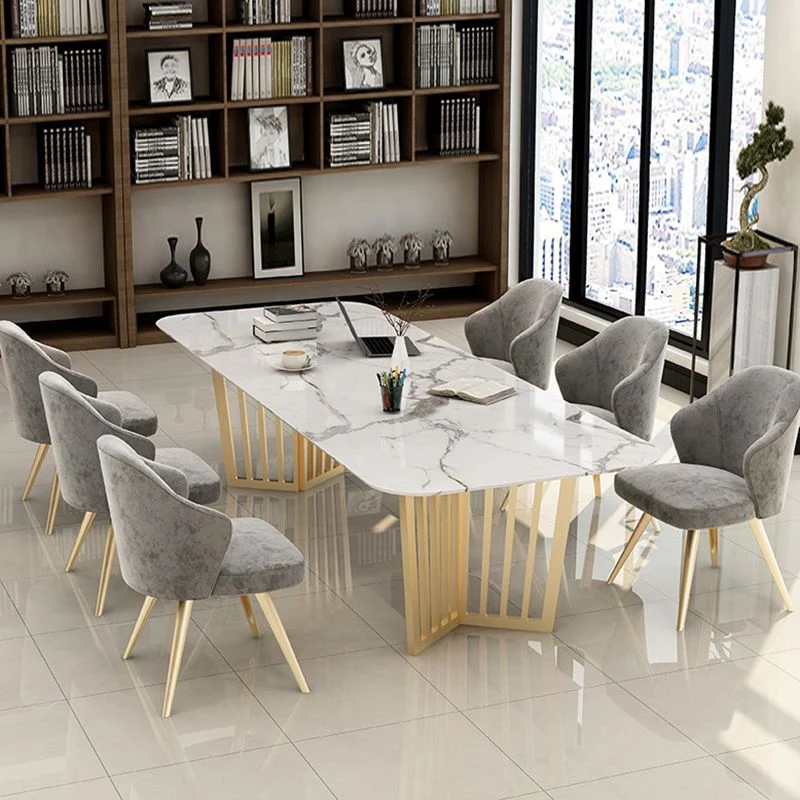 Scrivania da ufficio curva Glam Scrivania per la casa marmo bianco con gambe metallo Clearhalo