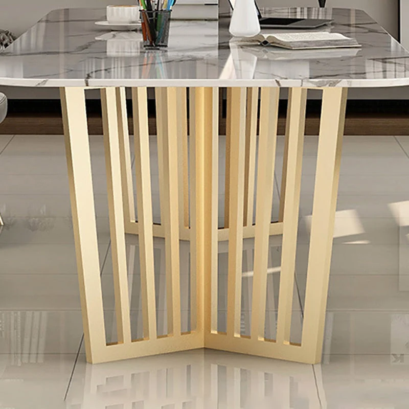 Scrivania da ufficio curva Glam Scrivania per la casa marmo bianco con gambe metallo Clearhalo