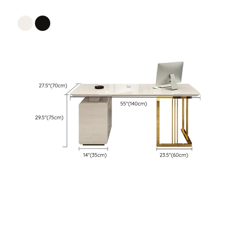 Scrivania da ufficio Glam rettangolare con 3 cassetti portaoggetti, scrivania legno artificiale Clearhalo