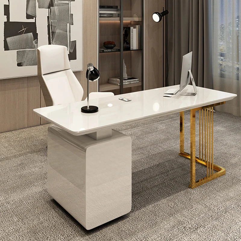 Scrivania da ufficio Glam rettangolare con 3 cassetti portaoggetti, scrivania legno artificiale Clearhalo