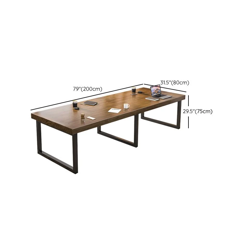 Scrivania da ufficio industriale legno massello con base slitta, altezza 29,53 pollici Clearhalo
